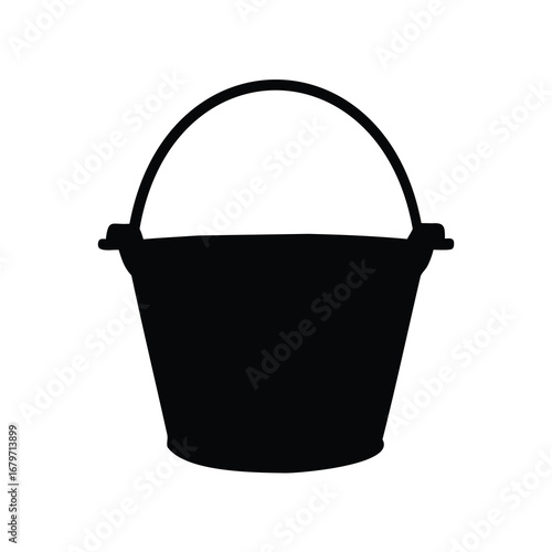 Silhouette of a pail or bucket with handle on white background, farm animal feed bucket silhouette vector illustration