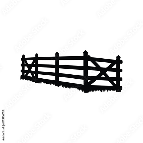 Silhouette of a traditional wooden fence separating land or property lines, farm fence silhouette vector illustration