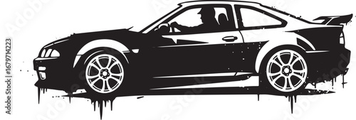 Black and White Illustration of a Stylish Sport Car in Motion Ar