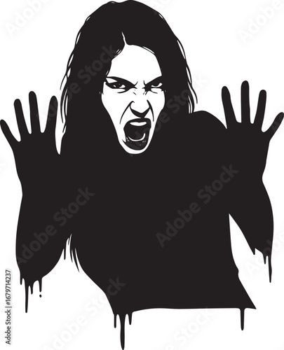 Distressed Woman Reaching Out with an Expression of Fear and Des