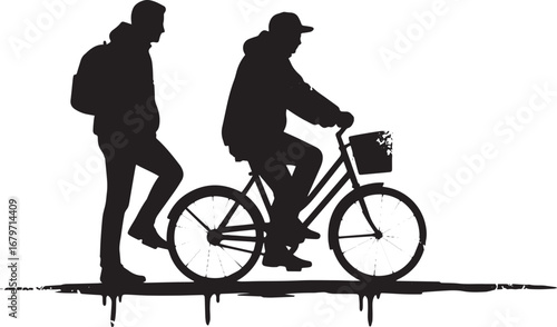 Silhouette snapshot of urban life two friends navigating a city