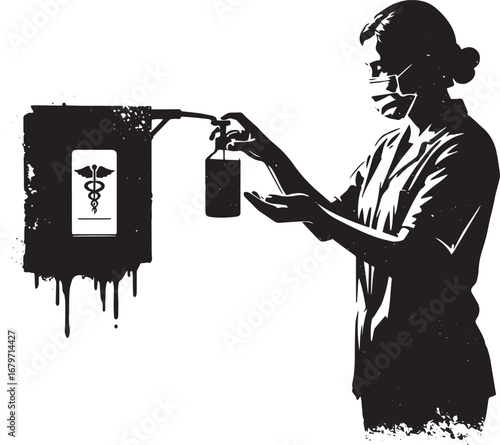 Medical worker sanitizing hands for protection and safety during