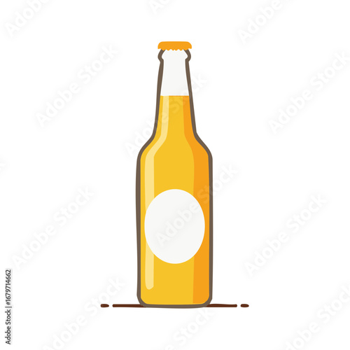 Simple vector illustration of a golden yellow beverage bottle with an orange cap and a blank label