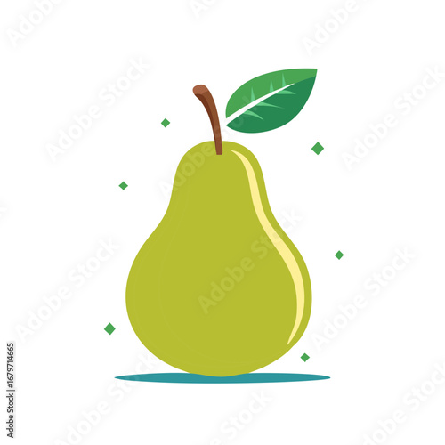 Bright Green Pear with Leaf and Subtle Diamond Accents
