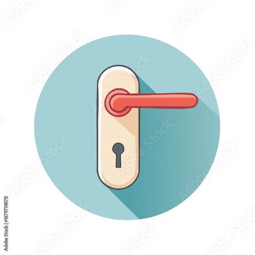 Modern interior door handle with keyhole and flat design style