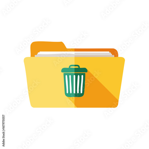 Yellow file folder with trash can icon symbol for delete or discard concept