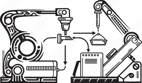 Automated manufacturing illustration depicting robotic arms in a
