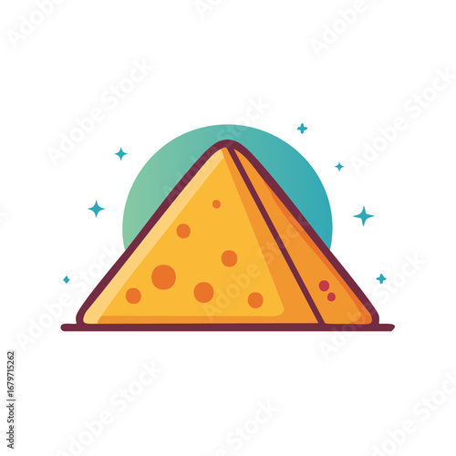 Cartoon samosa vector icon with sparkles a delicious Indian street food pastry for fast food restaurant logos