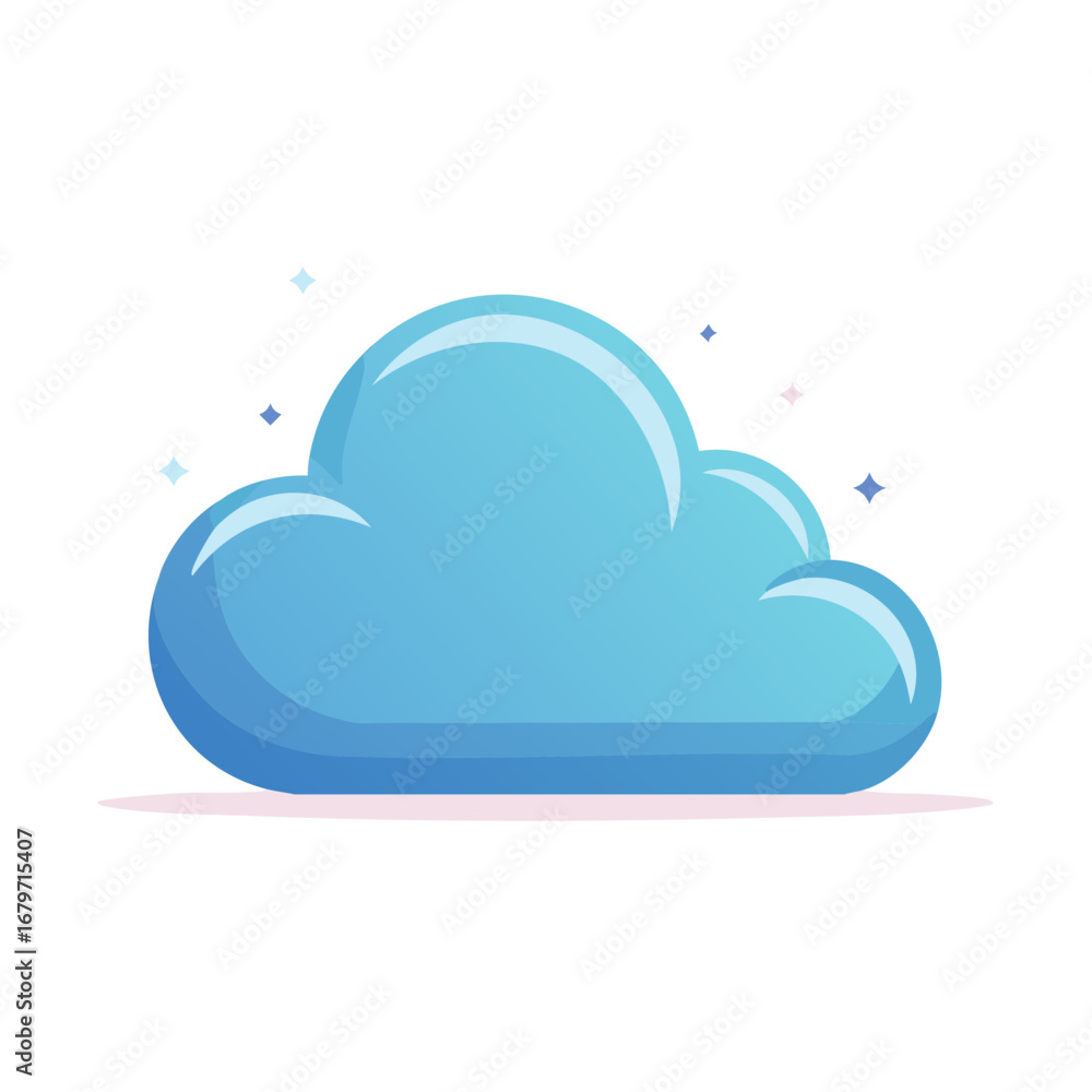 Fototapeta premium Stylized Blue Cloud Illustration with Stars, Modern Flat Design, Weather Element