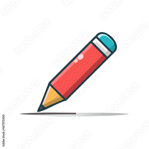 Cartoon red pencil with an eraser drawing a straight line. Vector illustration for school and art concepts.