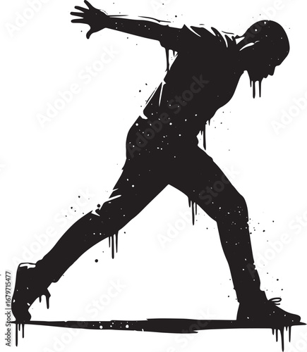 Abstract dripping silhouette of a man bending forward in dynamic
