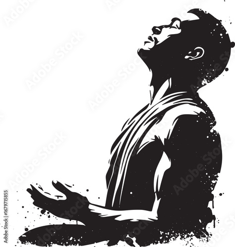 Monochrome illustration of a man in an artistic expression, vect