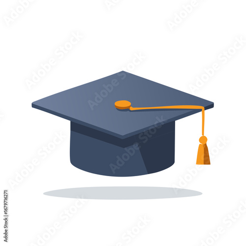 Academic blue graduation cap with orange tassel, symbol of education achievement and ceremony
