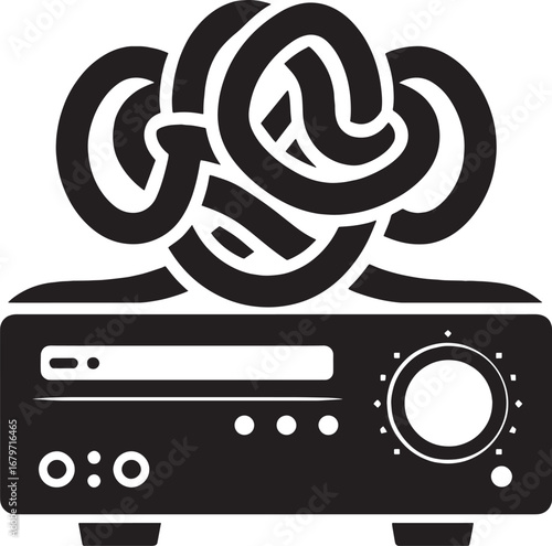 Creative depiction of a projector with abstract knotted shapes, representing a concept