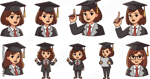 Graduating students wearing mortarboards. Academic success, education, achievement, school, university, knowledge, studying, future, ambition, graduation.