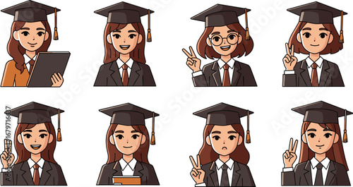 Graduating girls show off their achievements. Student, school, success, education, celebration, degree