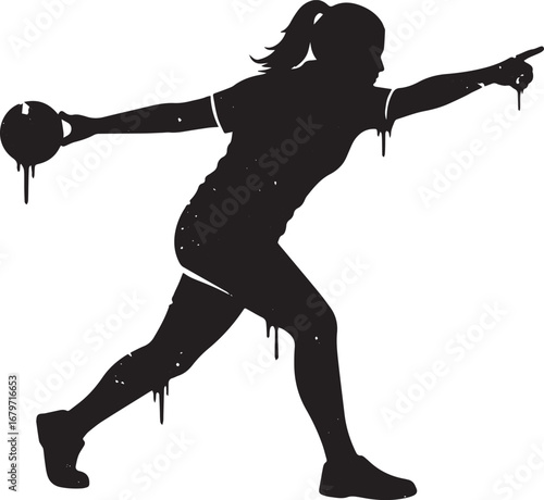 Dynamic female silhouette preparing to throw a shot put with art