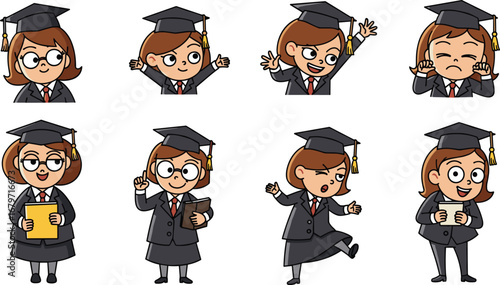 Graduating student poses with various expressions. College, success, education, degree, knowledge, class.