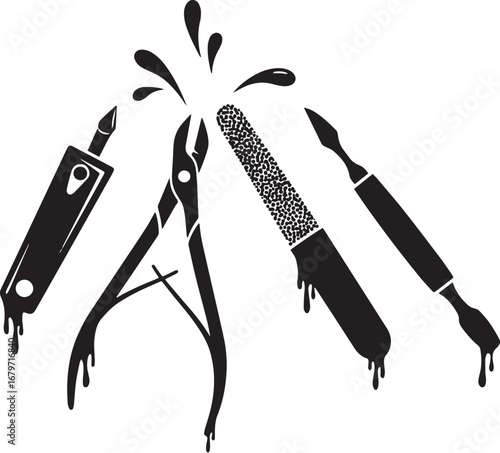 Monochrome Manicure tools in an abstract composition perfect for