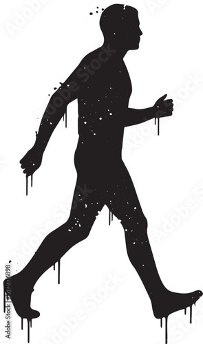 Dynamic silhouette of a man walking with splatters artistic moti