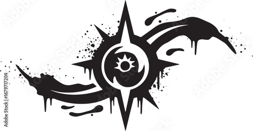 Mystical celestial emblem with grunge drips and cosmic aura illu