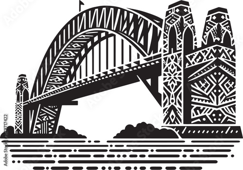 Black and white vector illustration of the Sydney Harbour Bridge Australia
