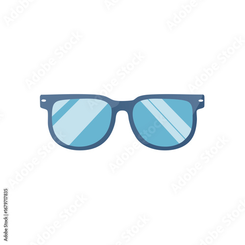 Classic Blue-Framed Eyeglasses with Transparent Lenses, Simple Graphic Design Icon, Optics Accessory