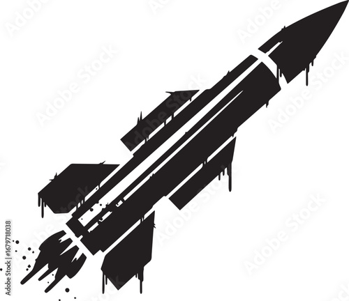 Abstract Black Vector Rocket Illustration on White Background, C