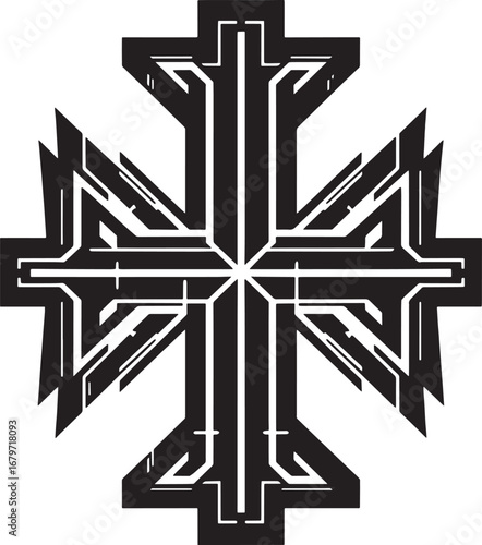 Geometric Black and White Cross Design: Symbol of Faith and Modern Technological Aesthetics