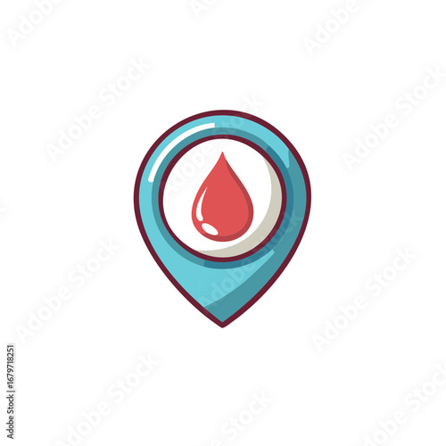 Blood Donation Location Icon  Red Drop on Blue Map Pointer Sign Symbol Vector Illustration