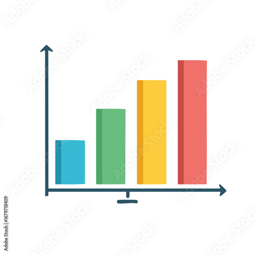 Colorful bar graph icon displaying increasing data growth and information analysis.