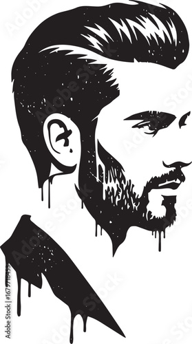 Stylized monochrome portrait of a man with modern hairstyle and