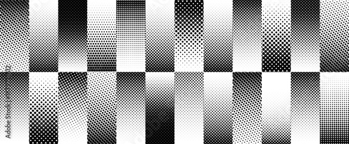 Halftone gradient stripes background. Fading dotted gradation lines wallpaper. Vector repeated dot work strip pattern backdrop. Black and white halftone dotted line wallpaper for overlay, print, cover