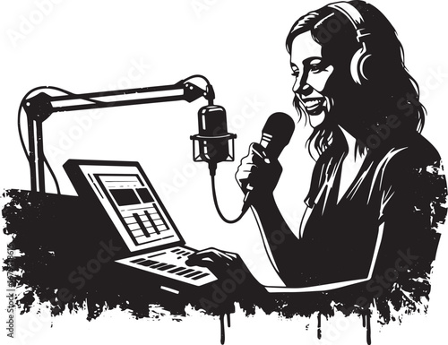 Empowered Woman Broadcasting Live: Captivating Illustration of a