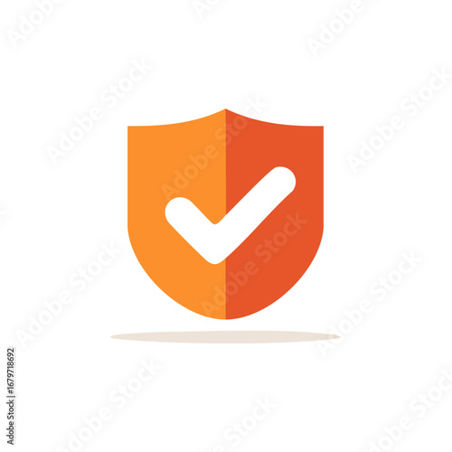 Orange and red shield with white checkmark graphic symbol for security and protection