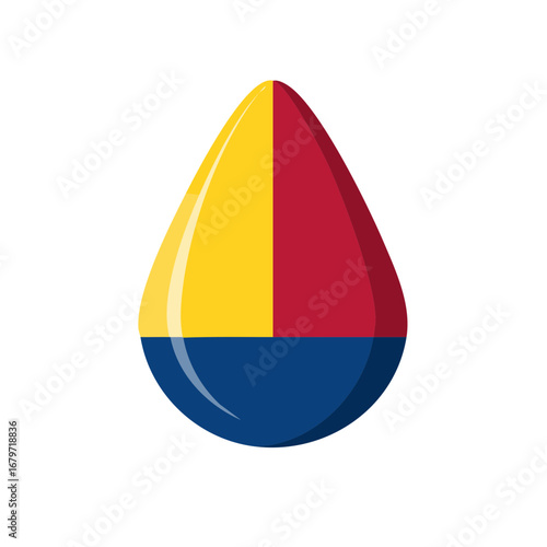Three colored teardrop illustration with yellow, red, and blue fills, digital art vector.