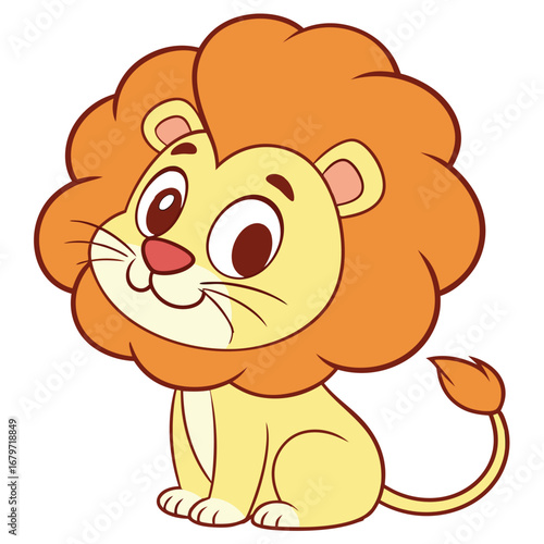 Cute cartoon lion with a friendly smile and a fluffy mane illustration for childrens books and educational resources providing a playful depiction of a wild animal for learning and entertainment