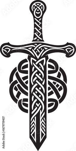 Detailed Celtic Sword Illustration with Intricate Knotwork and Symbolic Design for Artwork
