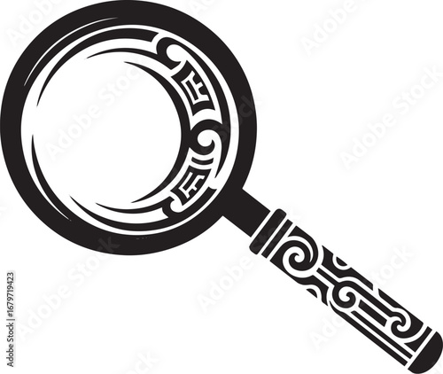 Ornate magnifying glass illustration depicting investigation and