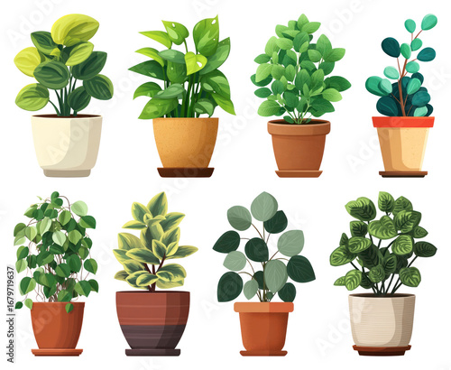 Wallpaper Mural PNG Vibrant potted plants illustration, element set on transparent background Torontodigital.ca