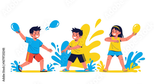 Children playing with water balloons outdoors having fun in the summer sunny day