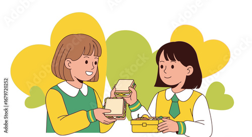 Children Sharing Sandwiches During a Delightful Lunchtime Gathering in the Park Setting