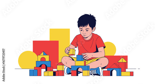 Child's Creative Construction: Building Blocks' Playtime Illustrates Imagination and Fun