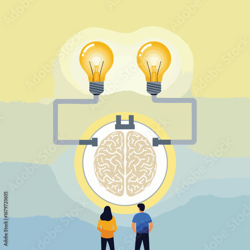 Brain and light bulbs representing ideas and innovation for the future.