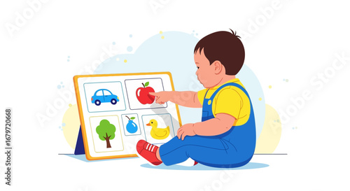 Child's Interactive Learning Experience: Exploring Objects and Early Education.