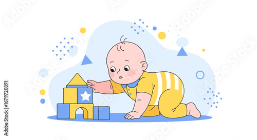 Curious Infant Reaching for Toy Blocks and Discovering Early Childhood Development