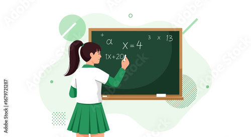 Classroom Scene: Young Student Performing Math, Educational Illustration Focus