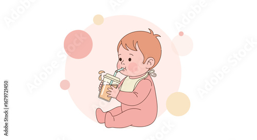Cute Baby Drinking Liquid, Delightful Illustration of Child Enjoying Beverage, Adorable Toddler