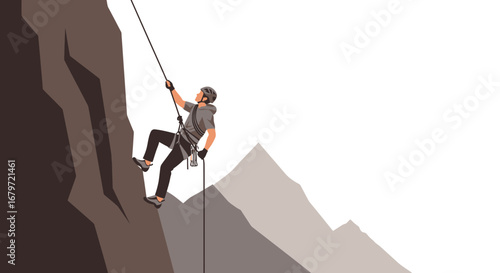 Climber descending mountain illustration of vector rock climbing for outdoor adventure