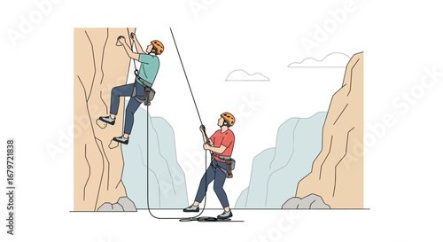 Climbing Adventure: Ascent and Assurance Depicting Outdoor Rock Climbing Support